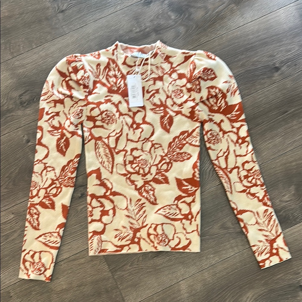 Floral Long Sleeve Top - Cream and Brown